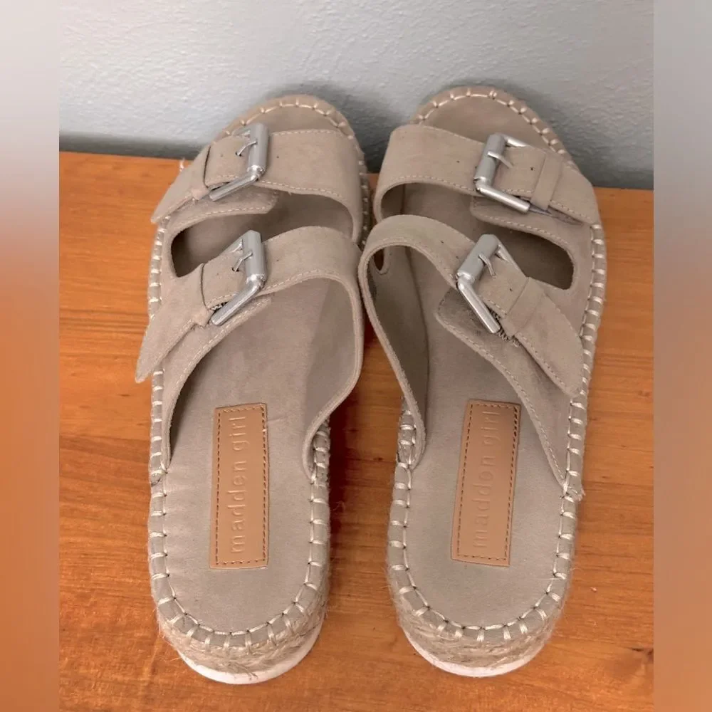 Madden Girl - Jonesy Womens Buckle Espadrille Flatform Sandals Taupe Size 7.5
